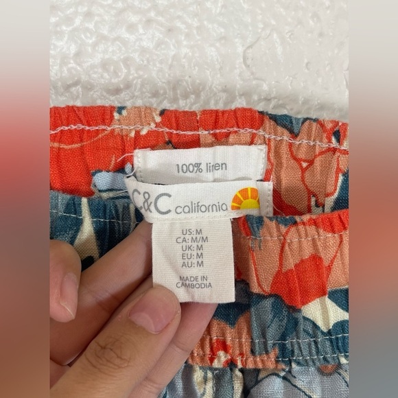 C&C California Linen Palm Leaf Tropical Printed Wide Leg Cropped Pants Women’s M - Picture 3 of 8